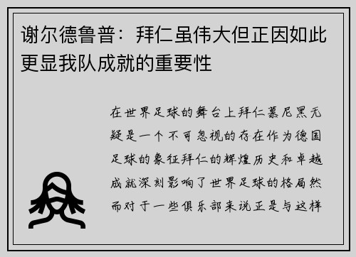 谢尔德鲁普：拜仁虽伟大但正因如此更显我队成就的重要性