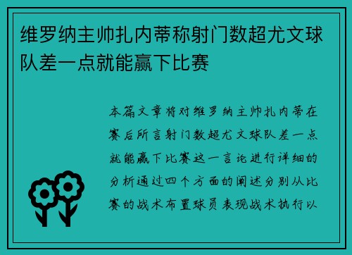 维罗纳主帅扎内蒂称射门数超尤文球队差一点就能赢下比赛